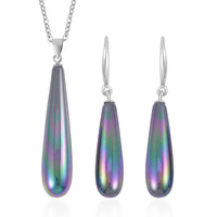 Blue Shell Pearl Drop Pendant Necklace (20 Inches) and Earrings in Sterling Silver and Stainless Steel