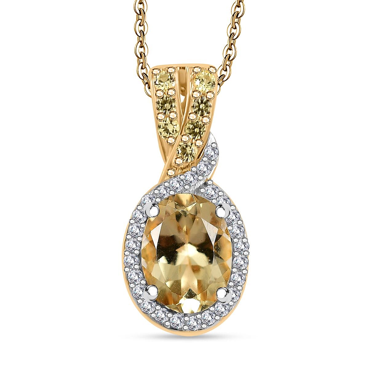 Premium Brazilian Heliodor and Multi Gemstone 1.65 ctw Golden Petal Twist Pendant Necklace in 18K Vermeil Yellow Gold Over Sterling Silver 20 Inches