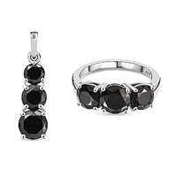 Elite Shungite 3.90 ctw Ring (Size 11.5) and Pendant in Rhodium Over Sterling Silver