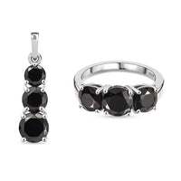 Elite Shungite 3.90 ctw Pendant without Chain and Ring (Size 9.0) in Rhodium Over Sterling Silver