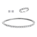 Moissanite 2.75 ctw Bangle Bracelet (7.25In), Band Ring (Size 7.0) and Solitaire Stud Earrings in Rhodium Over Sterling Silver - Sticky add to cart bar