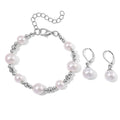 White Shell Pearl Bracelet (6.50-8.50In) and Lever Back Earrings in Silvertone and Stainless Steel - Sticky add to cart bar