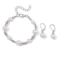 White Shell Pearl Bracelet (6.50-8.50In) and Lever Back Earrings in Silvertone and Stainless Steel