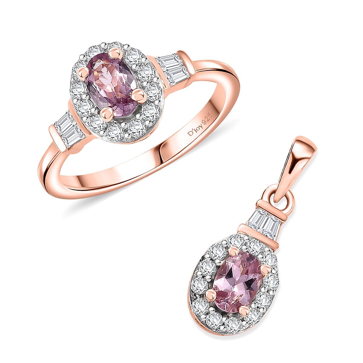 Narsipatnam Pink Spinel, White Zircon Halo Ring (Size 6) and Pendant in 18K Vermeil RG Over Sterling Silver 1.75 ctw