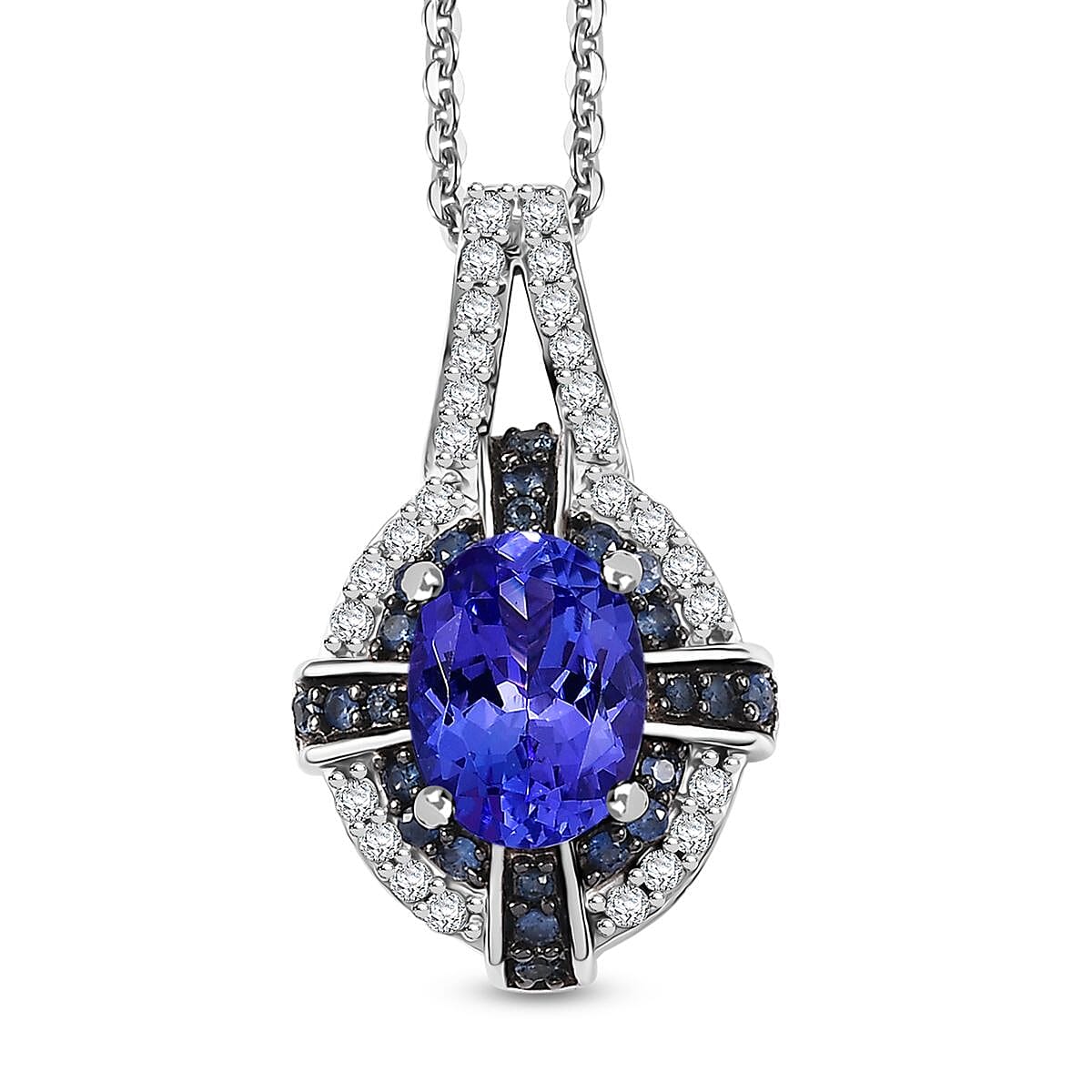 Tanzanite and Multi Gemstone 1.75 ctw Pendant Necklace in Rhodium Over Sterling Silver 20 Inches
