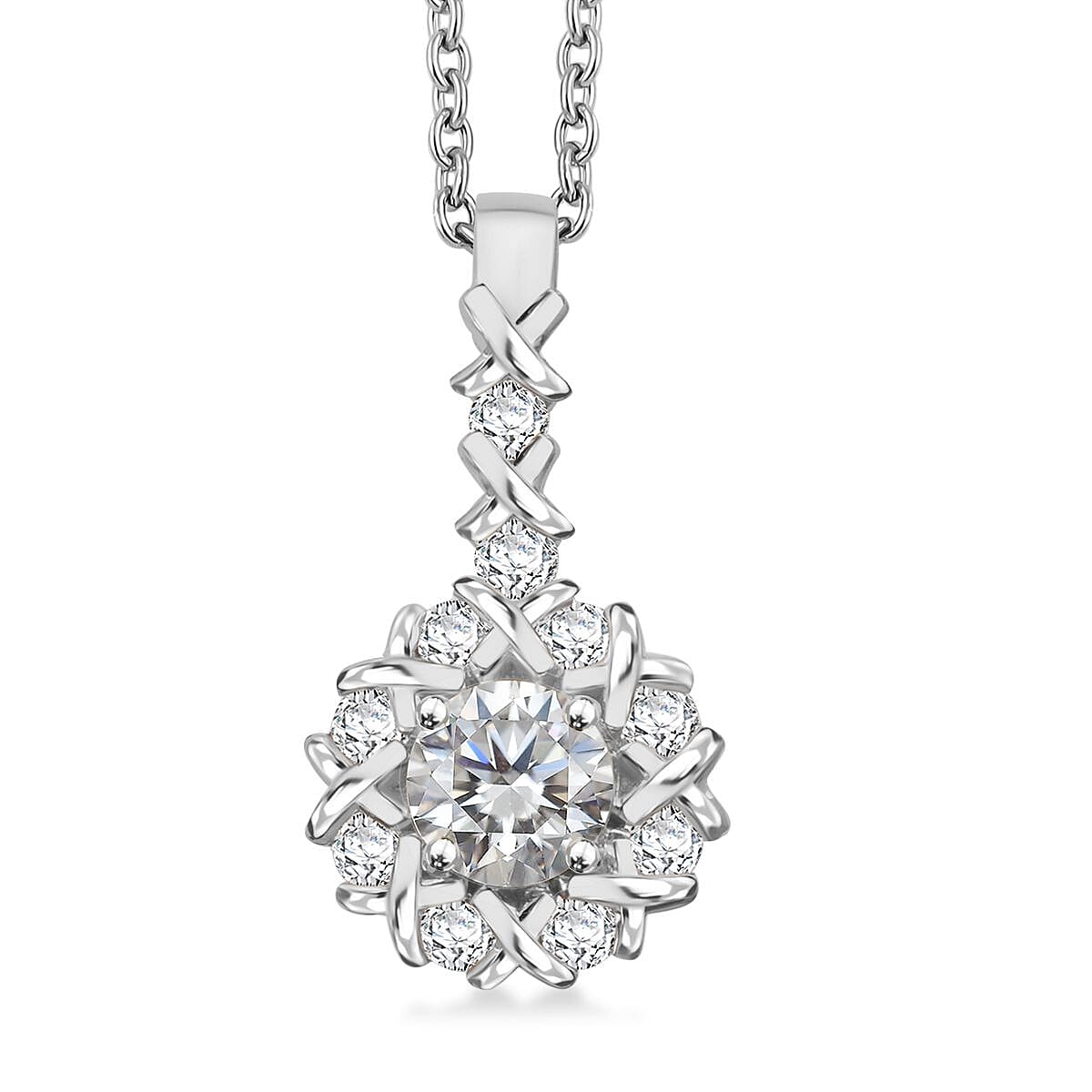 Moissanite Pendant Necklace (20 Inches) in Rhodium Over Sterling Silver 1.65 ctw