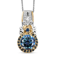 Blue Moissanite and Multi Gemstone 2.15 ctw Pendant Necklace 20 Inches in 18K Vermeil YG and Rhodium Over Sterling Silver
