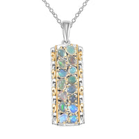 Ethiopian Welo Opal 1.50 ctw Aurora Cascade Pendant in 18K Vermeil YG Rhodium Over Sterling Silver with Stainless Steel Necklace 20 Inches