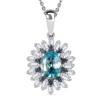 Premium Cambodian Blue Zircon and Multi Gemstone 3.10 ctw Ocean Radiance Pendant Necklace in Rhodium Over Sterling Silver 20 Inches
