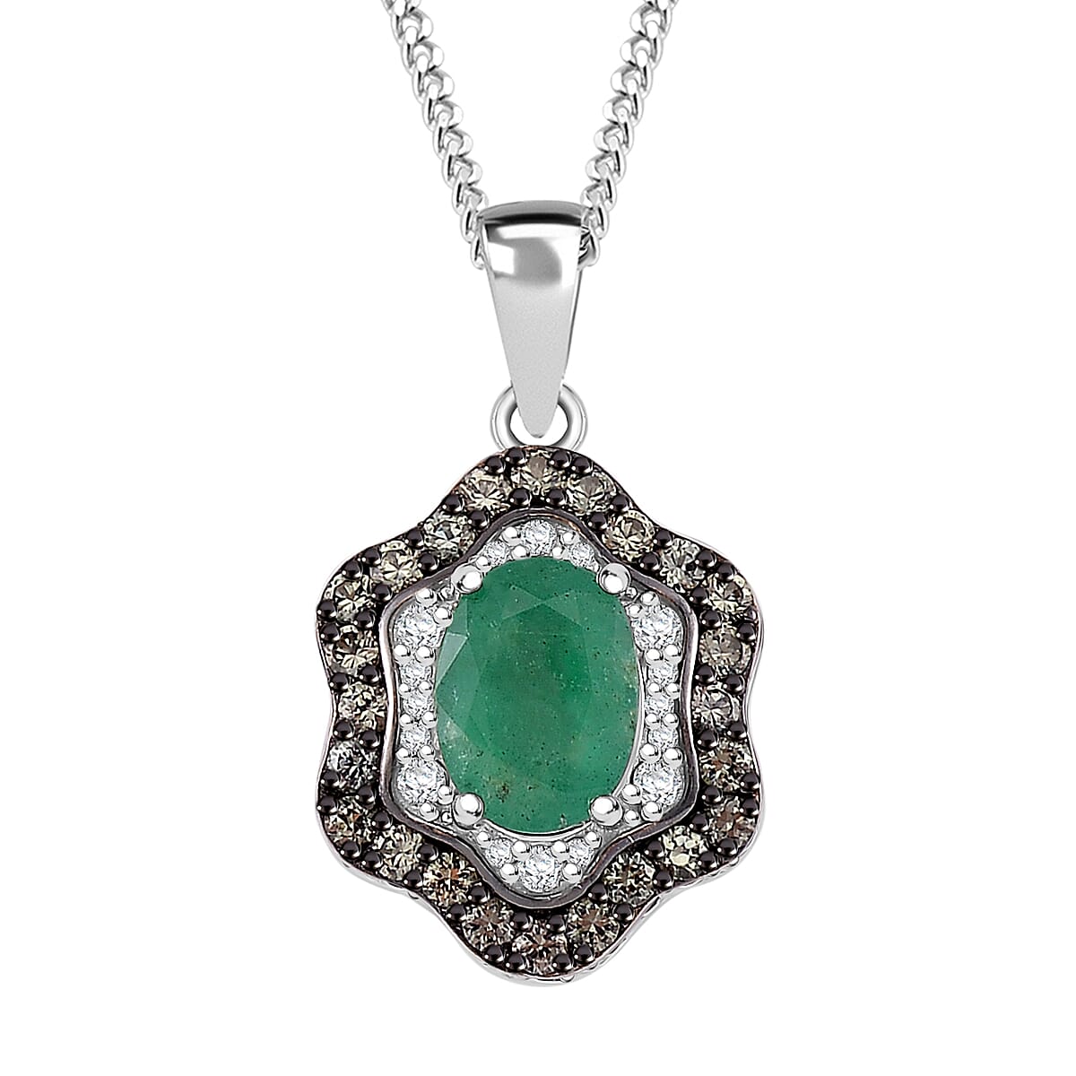 Doorbuster Kagem Zambian Emerald and Multi Gemstone 1.90 ctw Pendant Necklace in Rhodium Over Sterling Silver 20 Inches