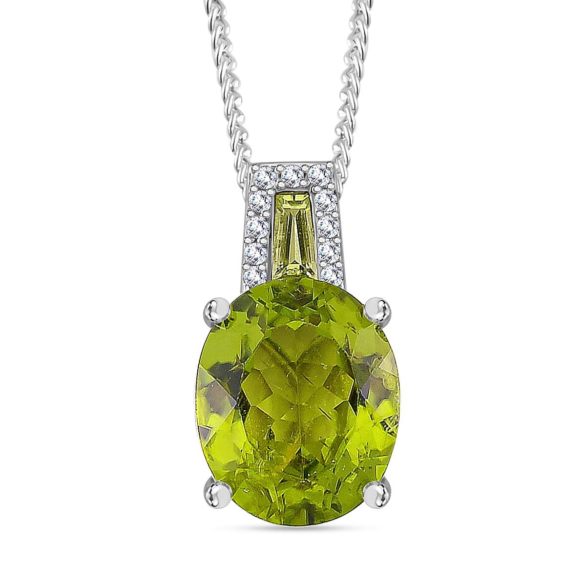 Hebei Peridot and White Zircon 4.35 ctw Forest Dew Pendant Necklace in Platinum Over and Rhodium Over Sterling Silver 20 Inches