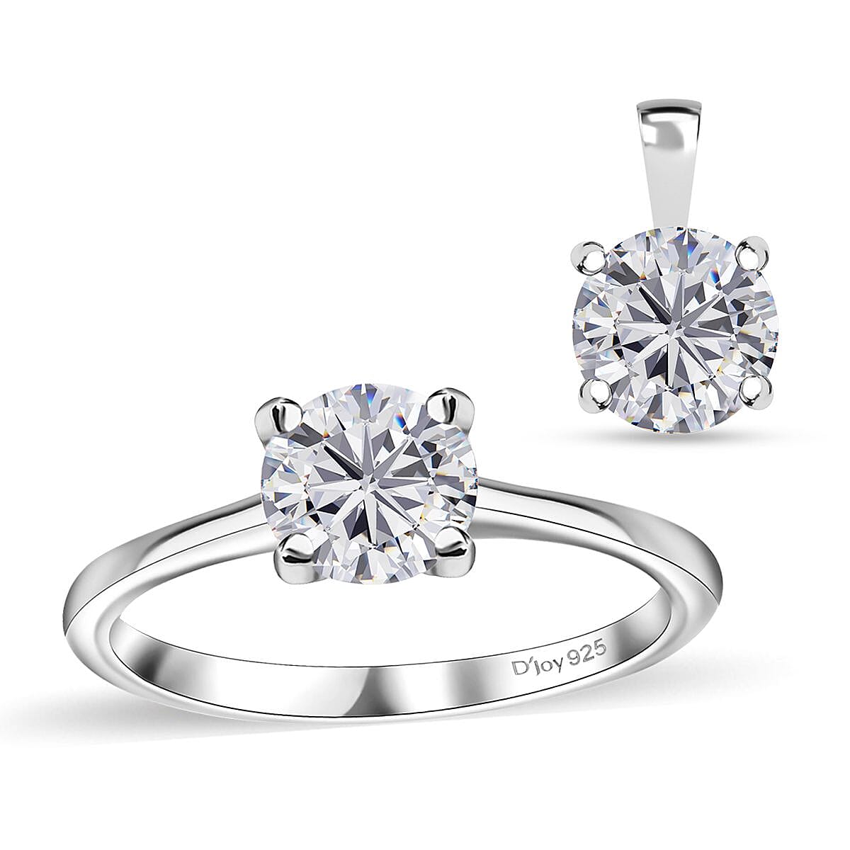 Moissanite (Rnd 6.5mm) Solitaire Ring (Size 5.0) and Pendant in Rhodium Over Sterling Silver 1.90 ctw