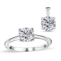 Moissanite (Rnd 6.5mm) Solitaire Ring (Size 5.0) and Pendant in Rhodium Over Sterling Silver 1.90 ctw - Sticky add to cart bar