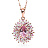 Narsipatnam Pink Spinel, Pink Sapphire, Diamond 1.25 ctw Pendant Necklace 20 Inches in 18K Vermeil Rose Gold Over Sterling Silver