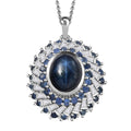 Blue Star Sapphire (DF) and Multi Gemstone 6.30 ctw Celestial Dahlia Pendant Necklace in Rhodium Over Sterling Silver 20 Inches - Sticky add to cart bar