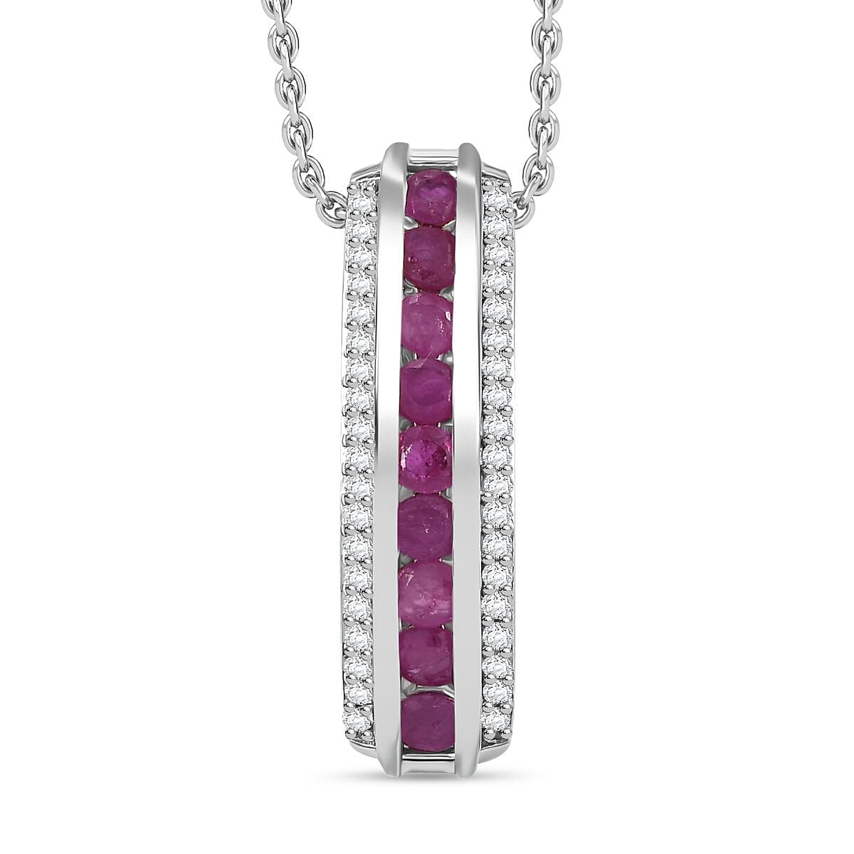 Doorbuster Karis Ruby, White Zircon Pendant in Platinum Bond with Stainless Steel Necklace (20 Inches) 1.25 ctw