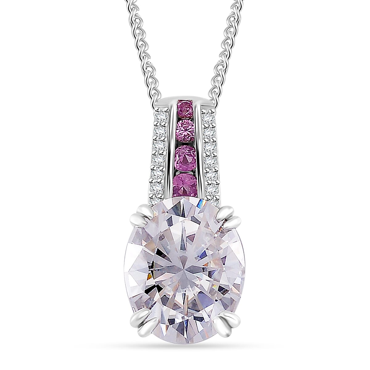 Doorbuster Moissanite, Multi Gemstone Pendant Necklace (20 Inches) in Platinum and Rhodium Over Sterling Silver 3.80 ctw