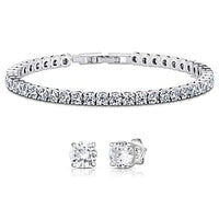 Simulated Diamond Tennis Bracelet (7.50in) and Earrings in Silvertone