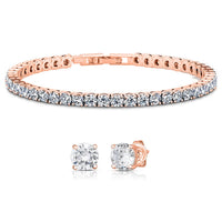 Simulated Diamond Bracelet and Earrings in Rose Gold Plated 11.25 ctw