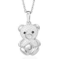 Black Diamond (IR) Accent Bear Pendant in Platinum Bond with Stainless Steel Necklace (20 Inches)