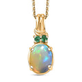 Ethiopian Welo Opal and Kagem Zambian Emerald Pendant Necklace in 18K Vermeil Yellow Gold Over Sterling Silver 20 Inches - Sticky add to cart bar