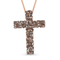 Natural Champagne Diamond 1.00 ctw Fire Crackle Cross Pendant Necklace in 18K Vermeil Rose Gold Over Sterling Silver 20 Inches - Sticky add to cart bar