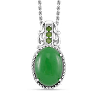 Green Jade, Chrome Diopside Pendant in Rhodium Over Sterling Silver with Stainless Steel Necklace (20 Inches) 7.85 ctw