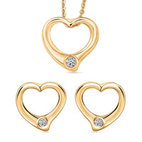Luxuriant Lab Grown Diamond Heart Earrings, Pendant Necklace (20 Inches) in 18K Vermeil YG Over Sterling Silver 0.10 ctw