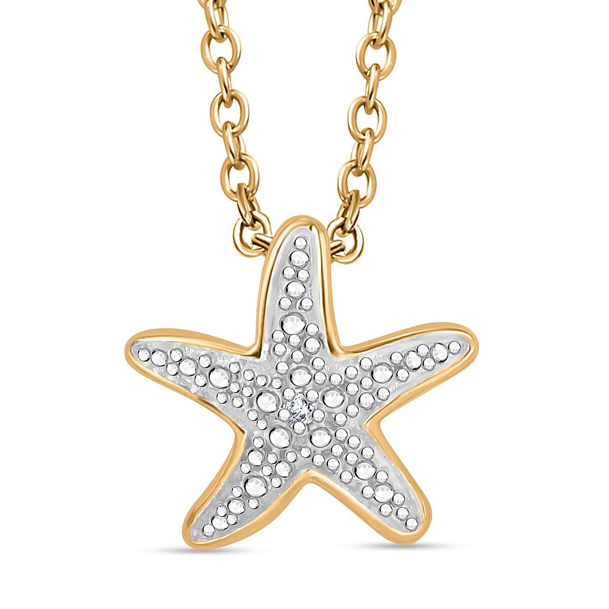 Karis White Diamond Accent Star Pendant in 18K YG Plated and Stainless Steel Necklace 20 Inches