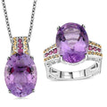 Karis Rose De France Amethyst, Orissa Rhodolite Garnet Ring (Size 6.0) and Pendant in Dualtone with Stainless Steel Necklace (20 Inches) 24.00 ctw - Sticky add to cart bar