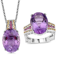 Karis Rose De France Amethyst, Orissa Rhodolite Garnet Ring (Size 6.0) and Pendant in Dualtone with Stainless Steel Necklace (20 Inches) 24.00 ctw