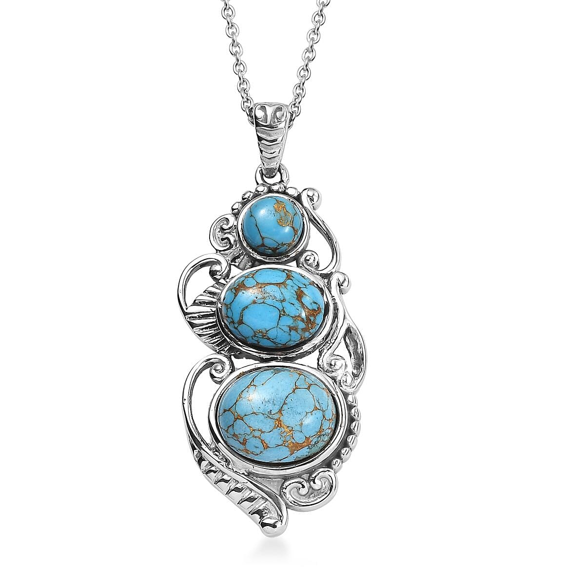 Mojave Blue Turquoise Pendant Necklace (20 Inches) in Stainless Steel 8.10 ctw
