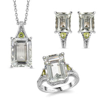TLV Karis Montezuma Prasiolite, Peridot Earrings, Ring (Size 7.0), Pendant in Platinum Bond with Stainless Steel Necklace (20 Inches) 20.00 ctw