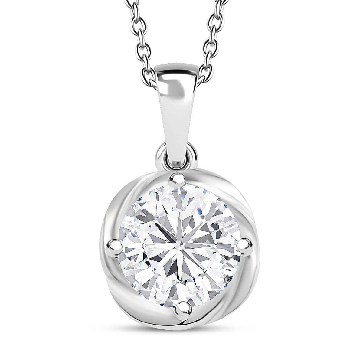 Simulated Diamond 3.40 ctw Pendant in Sterling Silver with Stainless Steel Necklace 20 Inches