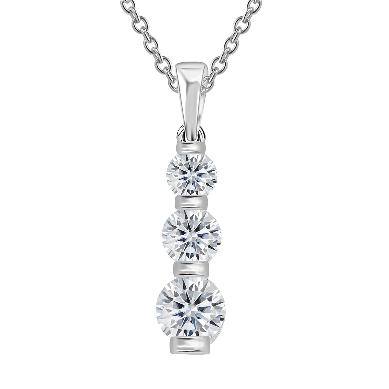Simulated Diamond Pendant in Sterling Silver with Stainless Steel Necklace (20 Inches) 4.30 ctw