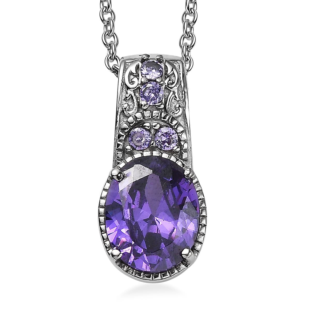 Simulated Blue Diamond Pendant Necklace (20 Inches) in Stainless Steel 4.75 ctw