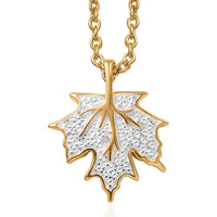 Karis White Diamond Accent Leaf Pendant in 18K YG Plated with ION Plated YG Stainless Steel Necklace (20 Inches)