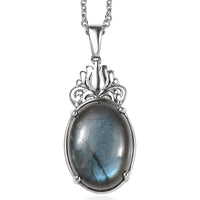 EverTrue Malagasy Labradorite 13.10 ctw Pendant Necklace in Stainless Steel 20 Inches