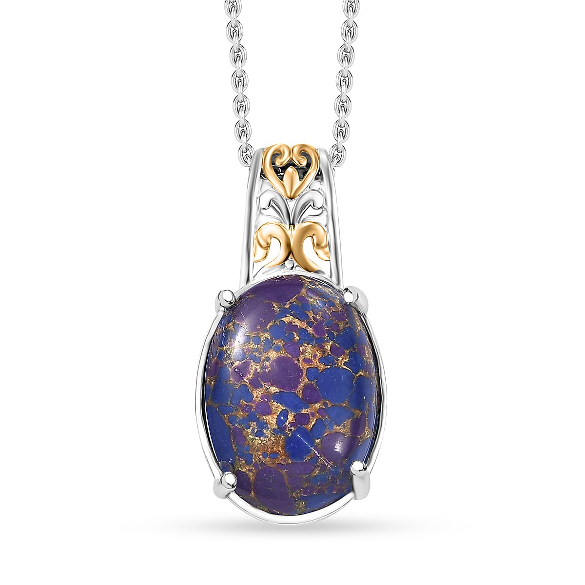 Karis Mojave Purple Turquoise Pendant in 18K YG Plated and Platinum Bond with Stainless Steel Necklace (20 Inches) 8.25 ctw