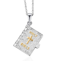 Karis Holy Bible Cross Openable Pendant in 18K YG Plated and Platinum Bond with Stainless Steel Necklace 24 Inches