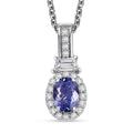 TLV Tanzanite, White Zircon Pendant Necklace (20 Inches) in Rhodium Over Sterling Silver 1.10 ctw - Sticky add to cart bar