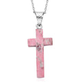 Norwegian Thulite Cross 12.25 ctw Pendant in Rhodium Over Sterling Silver with Stainless Steel Necklace 20 Inches - Sticky add to cart bar