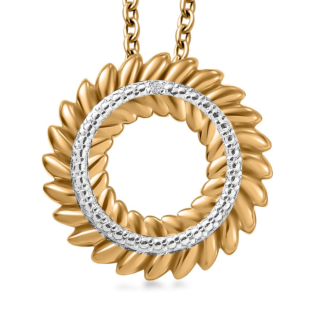 Karis White Diamond Accent Pendant in 18K YG Plated with Stainless Steel Necklace 20 Inches