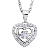 Simulated Diamond Dancing Stone Heart Pendant in Rhodium Over Sterling Silver with Stainless Steel Necklace 20 Inches 0.75 ctw