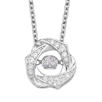 Simulated Diamond Sparkling Dancing Rose Pendant in Rhodium Over Sterling Silver with Stainless Steel Necklace 20 Inches 0.65 ctw