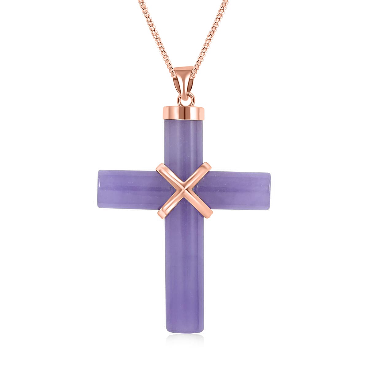 Christmas Cross Blue Jade (D) Pendant Necklace 18 Inches in 14K Yellow