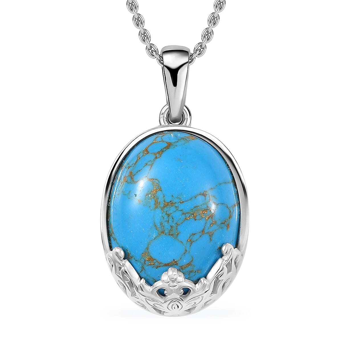 Karis Mojave Blue Turquoise 13.65 ctw Pendant in 18K YG Plated and Platinum Bond with Stainless Steel Necklace 20 Inches