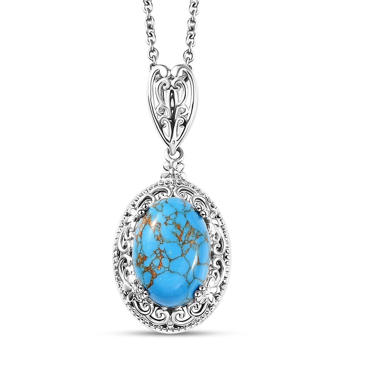 Karis Mojave Blue Turquoise 6.15 ctw Pendant in Platinum Bond with Stainless Steel Necklace 20 Inches