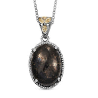 Matrix Silver Shungite Pendant in 14K YG and Platinum Over Copper with Magnet and Stainless Steel Necklace (20 Inches) 8.35 ctw