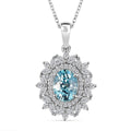Premium Cambodian Blue Zircon and White Zircon 4.20 ctw Blooming Halo Pendant Necklace in Rhodium Over Sterling Silver 20 Inches - Sticky add to cart bar